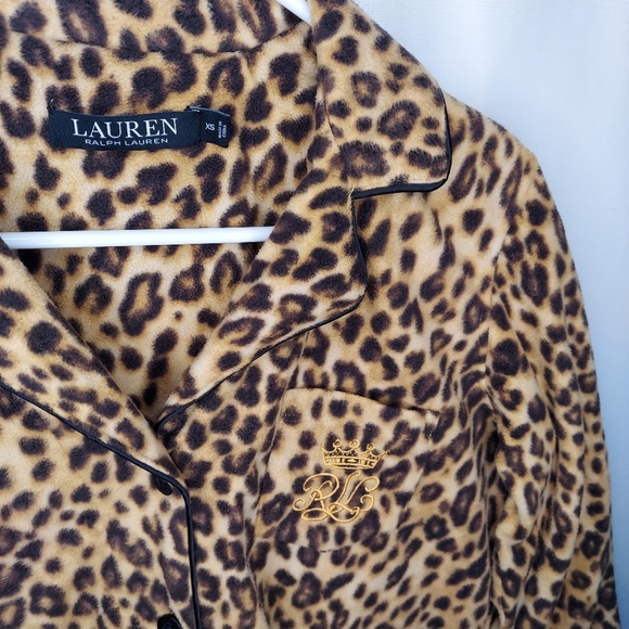 Polo Black Label Pajama Set XS Fleece Embroidered Logo Button Collar Animal Prin - Picture 11 of 12